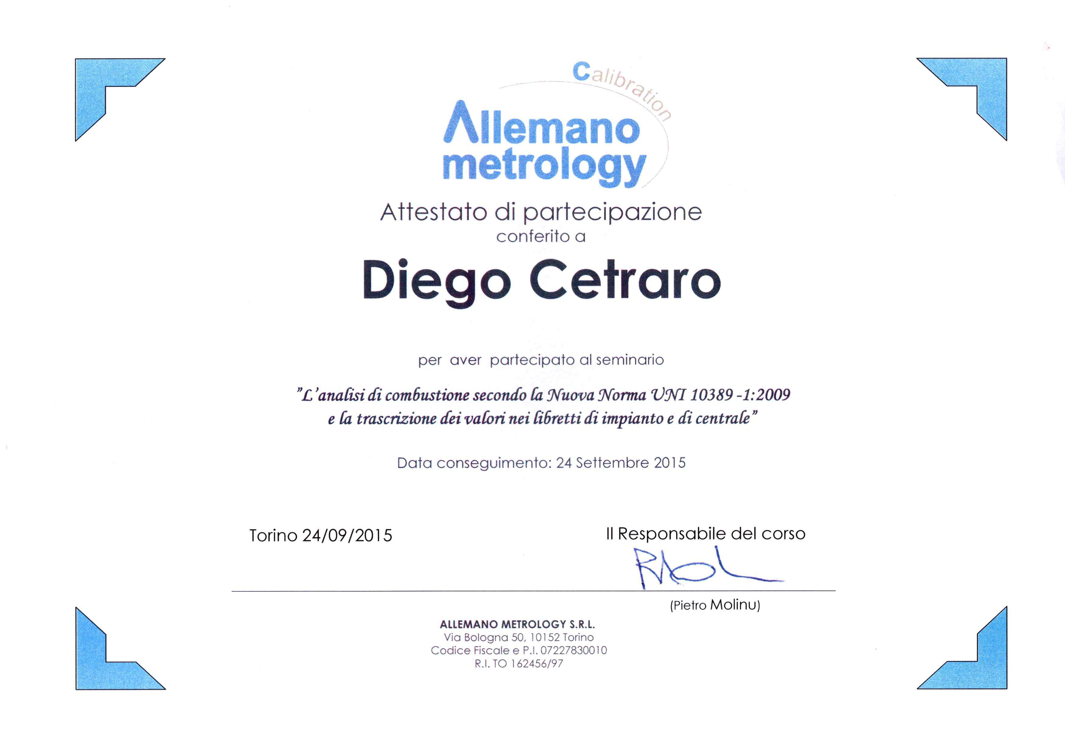 Attestato Allemano Metrology